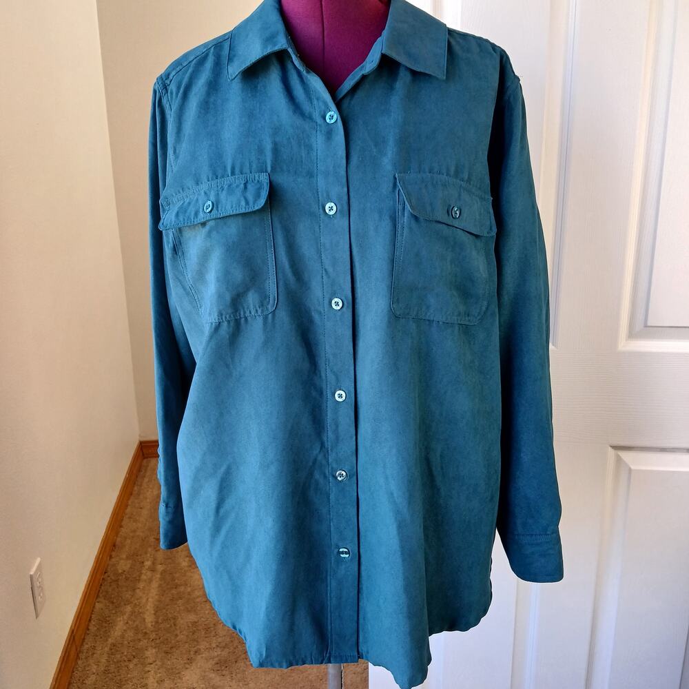 Roaman's Faux Suede Button Front Shirt 20W midnight teal overshirt top shacket - Picture 6 of 13